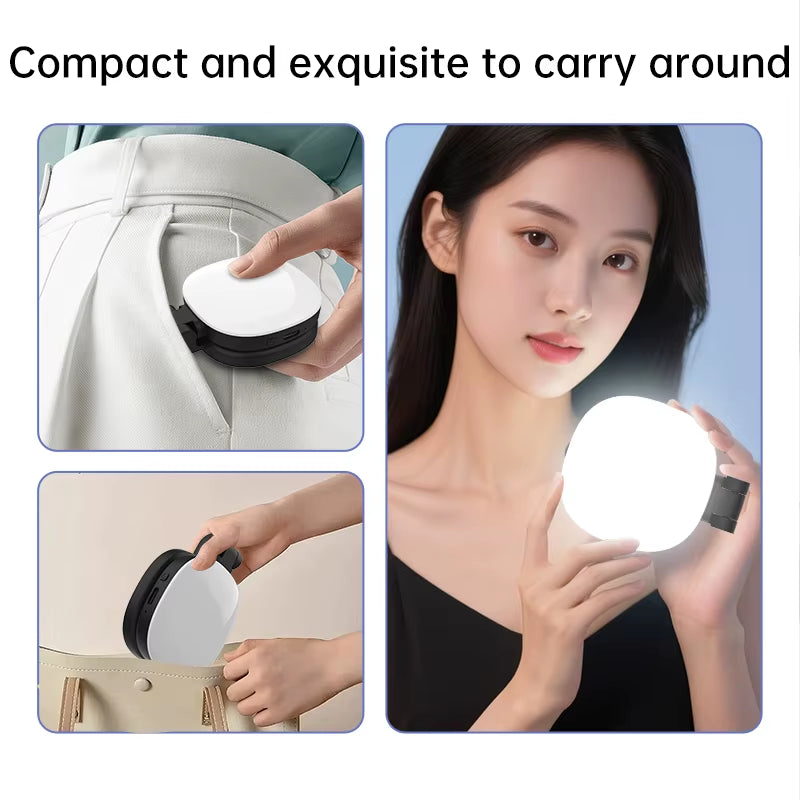 Portable Mini Magnetic LED Fill Light - Foldable, Dimmable, Built-In Makeup Mirror, Ideal for Selfie & Photography Equipment
