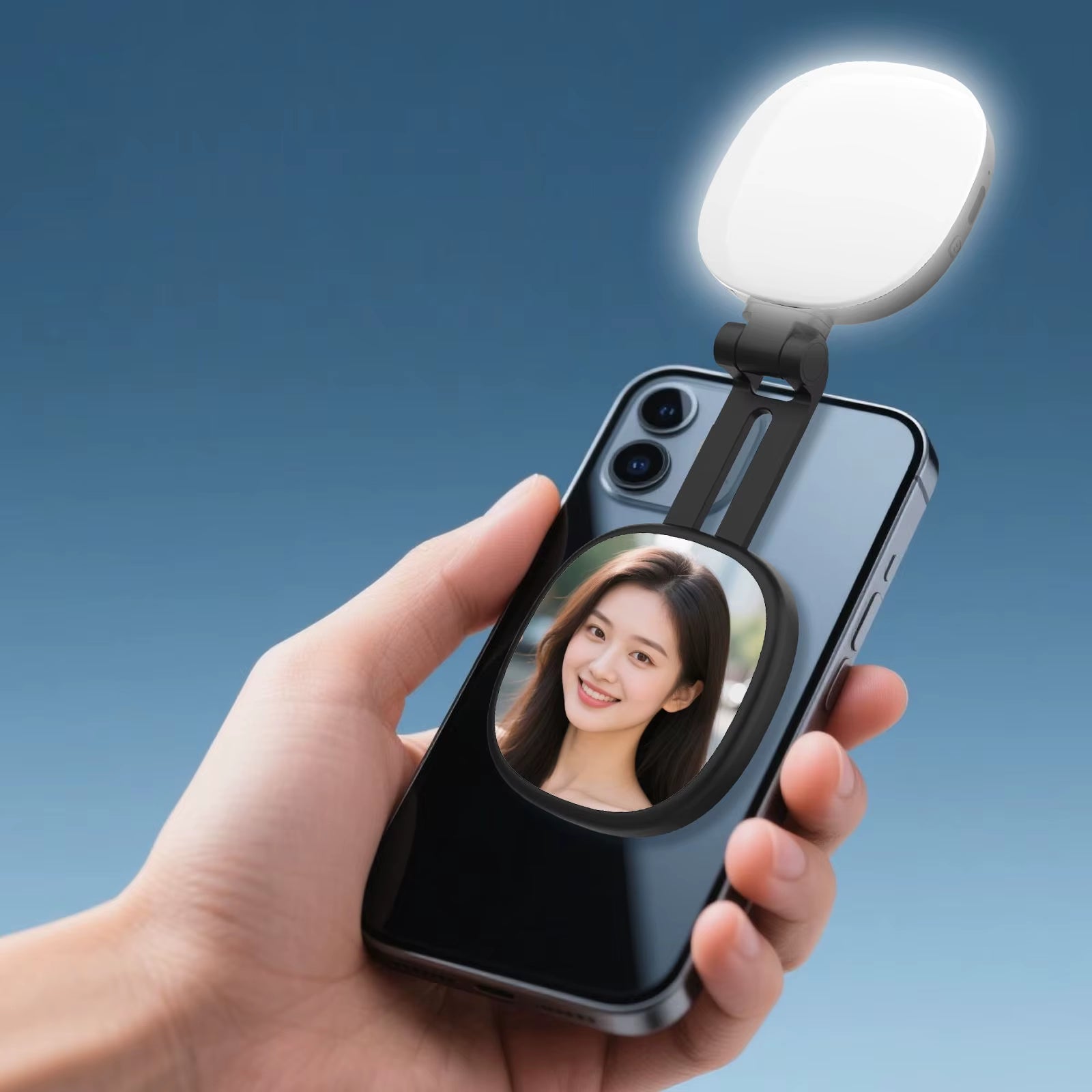 Portable Mini Magnetic LED Fill Light - Foldable, Dimmable, Built-In Makeup Mirror, Ideal for Selfie & Photography Equipment