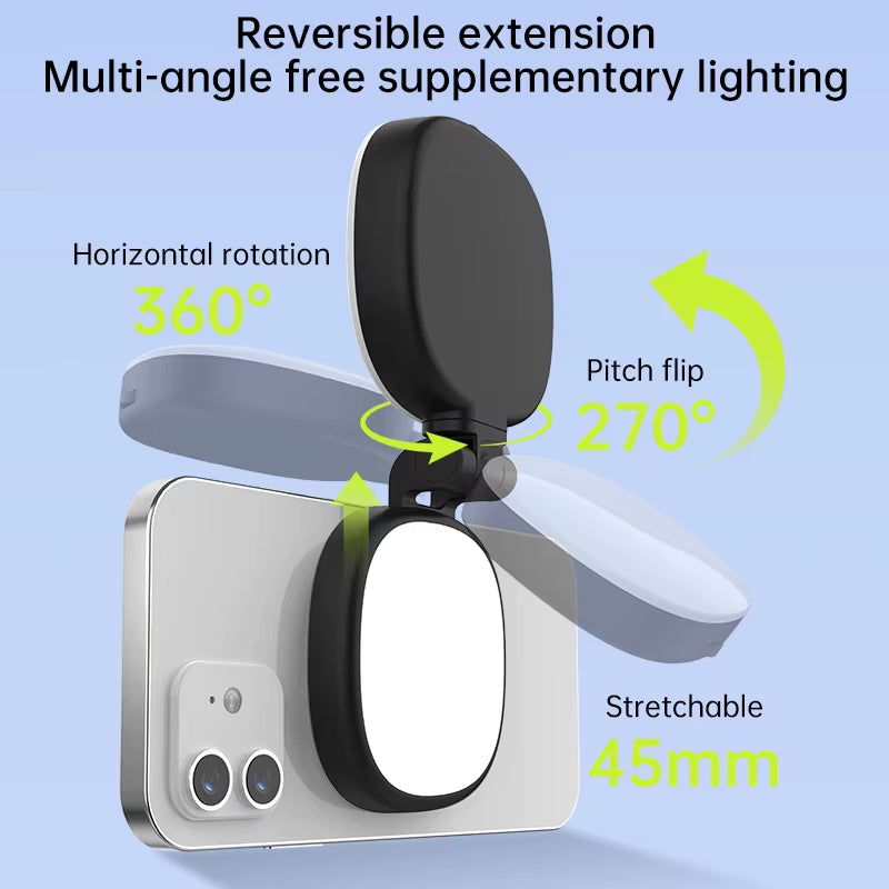 Portable Mini Magnetic LED Fill Light - Foldable, Dimmable, Built-In Makeup Mirror, Ideal for Selfie & Photography Equipment